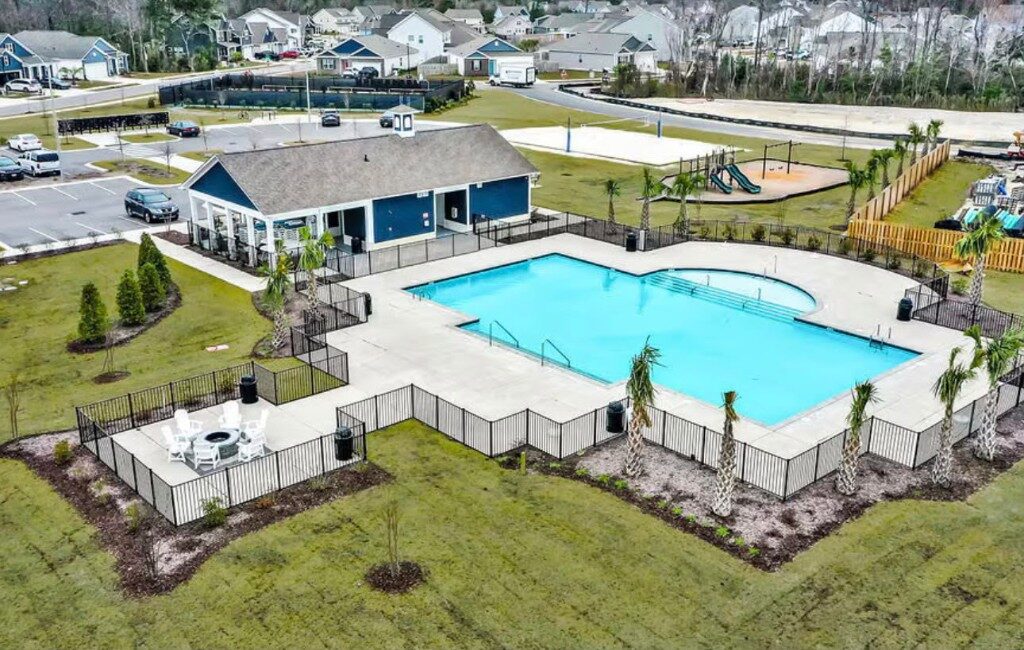 Community pool, clubhouse, and playground